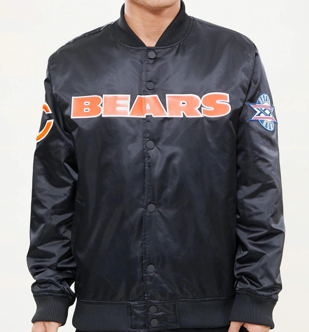 NFL Chicago Bears Black Satin Jacket (1) NFL Chicago Bears Black Satin Jacket