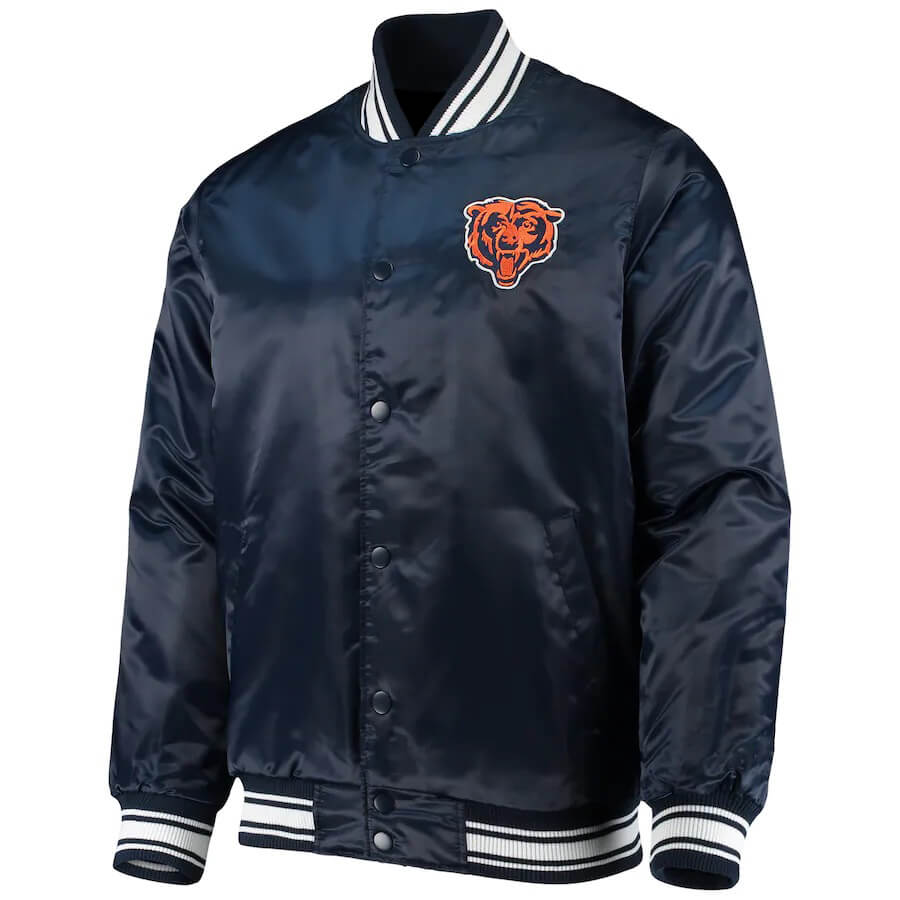 NFL Chicago Bears Navy Blue Satin Jacket (1) NFL Chicago Bears Navy Blue Satin Jacket