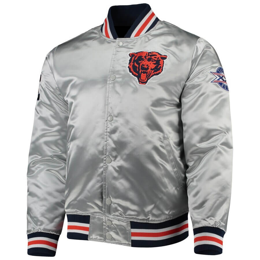 NFL Chicago Bears Silver Satin Jacket (1) NFL Chicago Bears Silver Satin Jacket