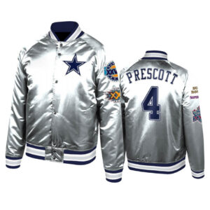 NFL Dallas Cowboys Dak Prescott Silver Satin Jacket