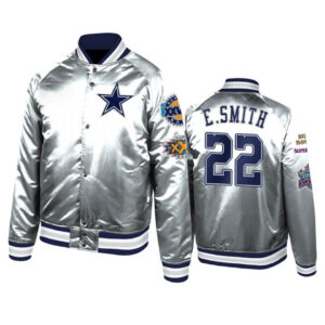 NFL Dallas Cowboys Emmitt Smith Silver Satin Jacket