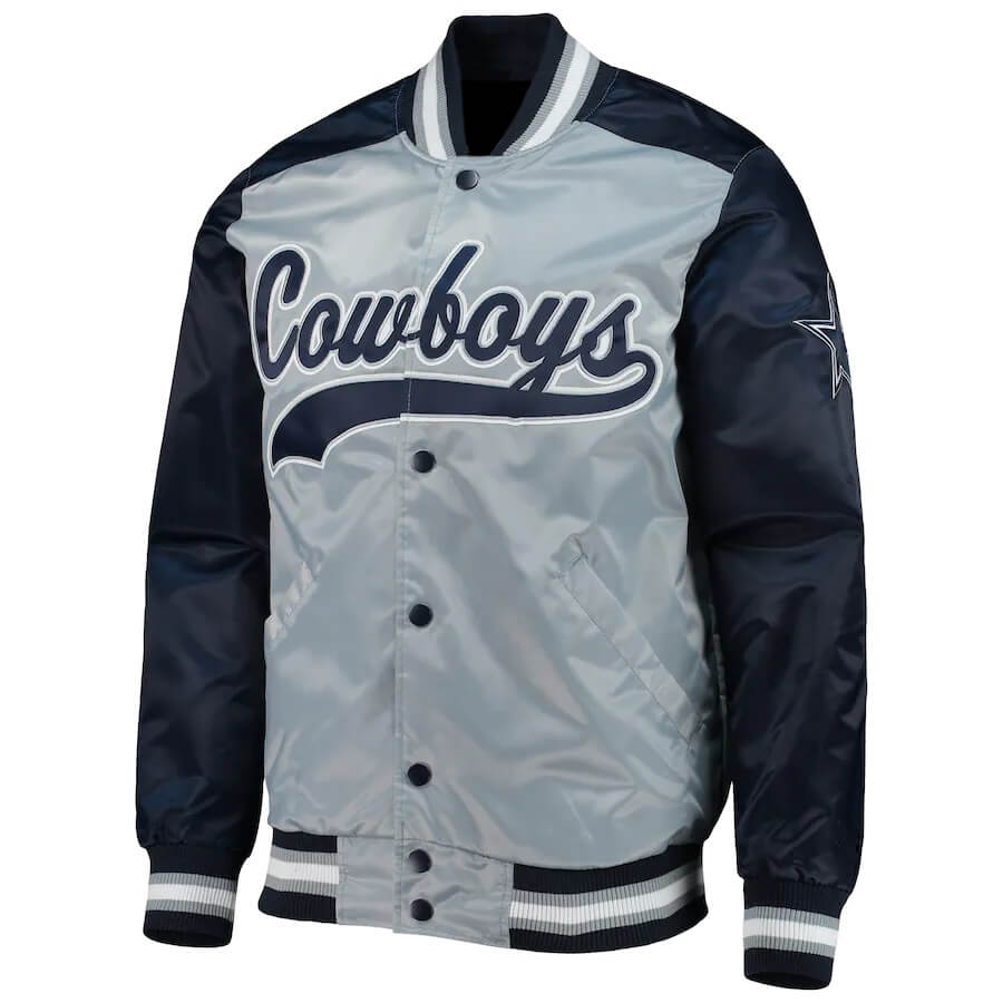 NFL Dallas Cowboys Gray And Navy Satin Jacket (1) NFL Dallas Cowboys Gray And Navy Satin Jacket