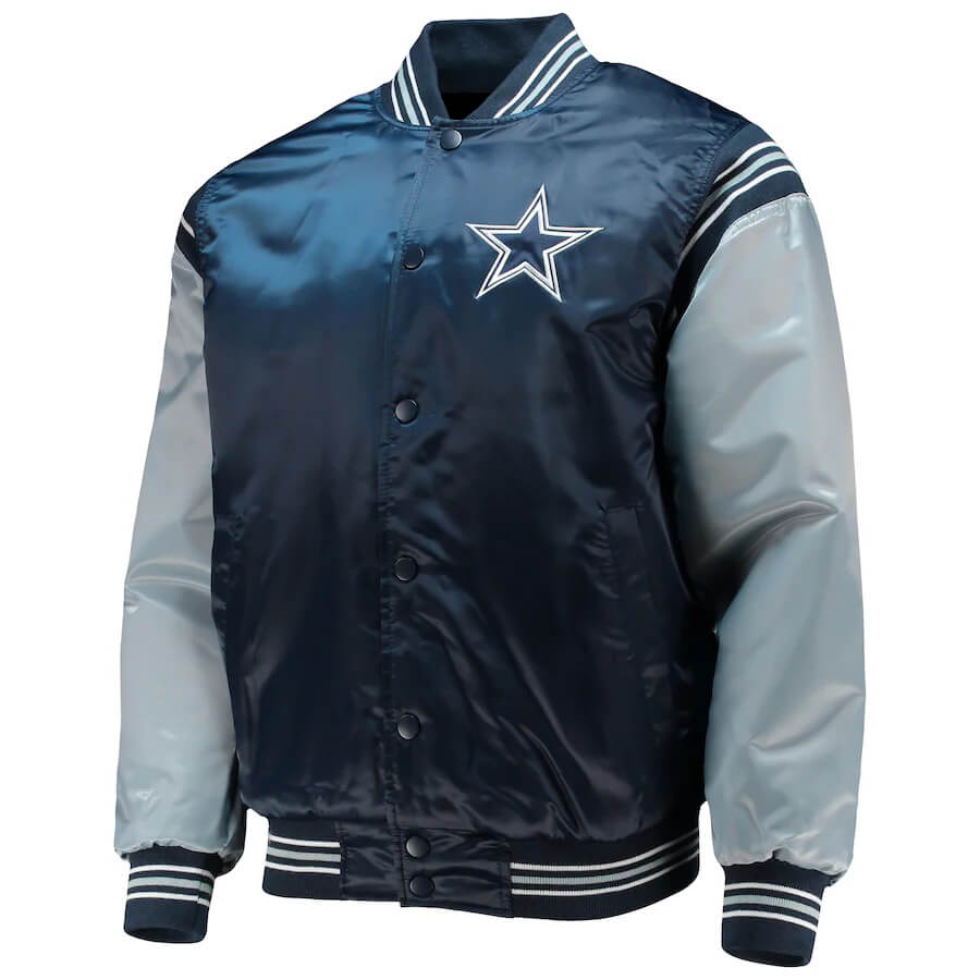 NFL Navy And Silver Dallas Cowboys Satin Jacket (1) NFL Navy And Silver Dallas Cowboys Satin Jacket