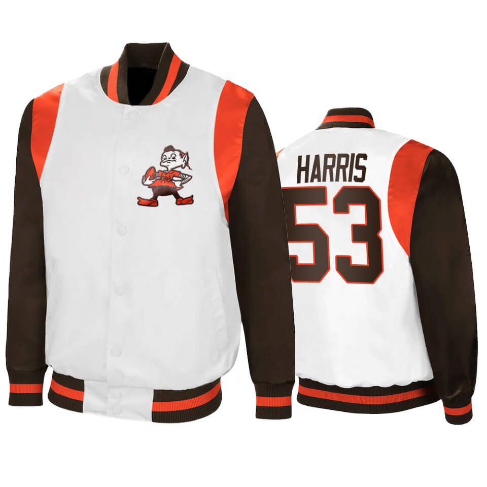 Nick Harris NFL Cleveland Browns Satin Jacket (1) Nick Harris NFL Cleveland Browns Satin Jacket