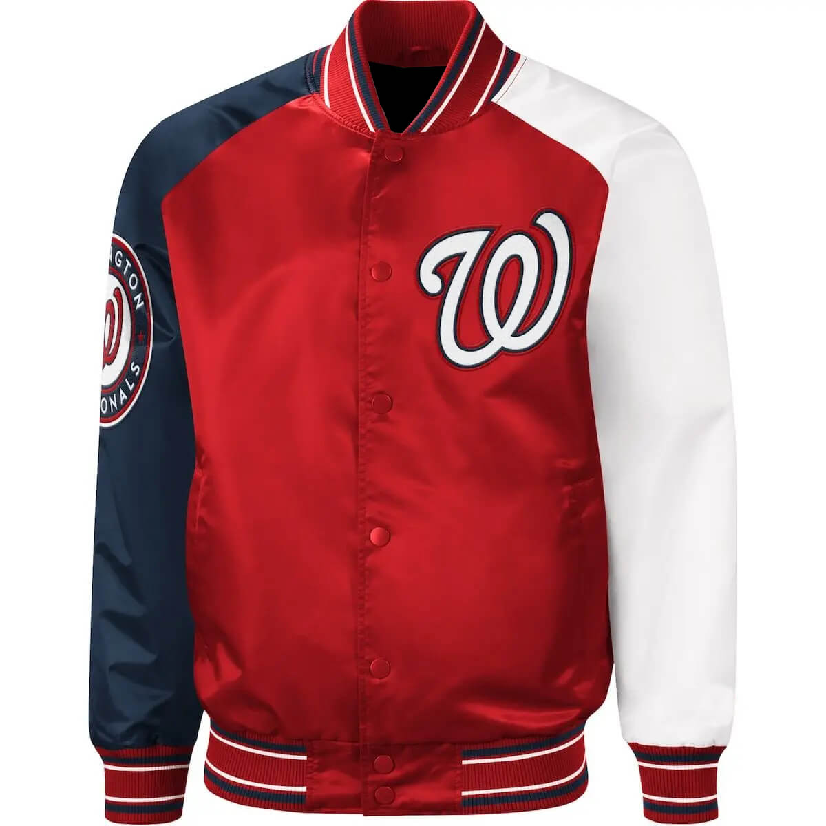 Red Navy Washington Nationals Reliever Satin Jacket (1) Red Navy Washington Nationals Reliever Satin Jacket
