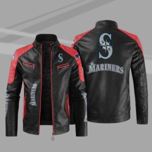 Seattle Mariners Block Black Red MLB Leather Jacket