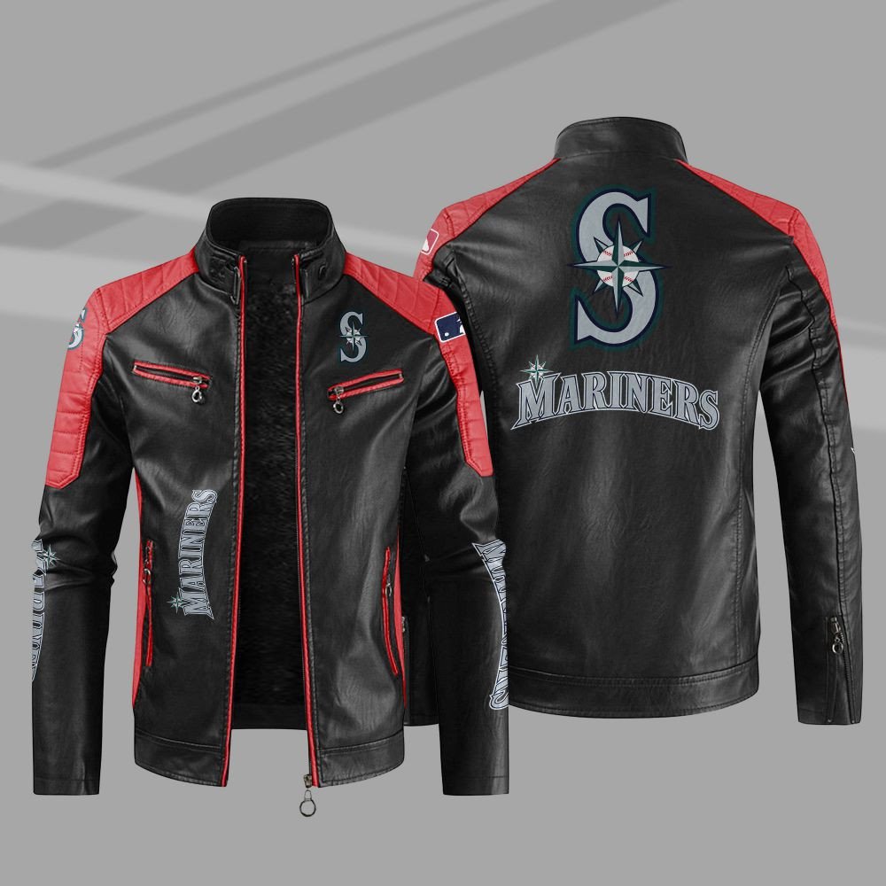 Seattle Mariners Block Black Red MLB Leather Jacket Seattle Mariners Block Black Red MLB Leather Jacket