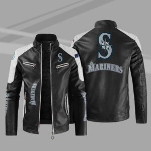 Seattle Mariners Block Black White MLB Leather Jacket