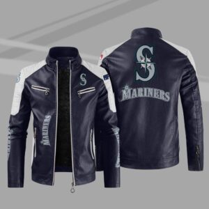 Seattle Mariners Block Blue White MLB Leather Jacket