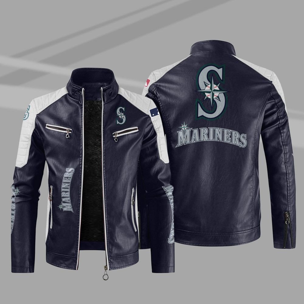 Seattle Mariners Block Blue White MLB Leather Jacket Seattle Mariners Block Blue White MLB Leather Jacket