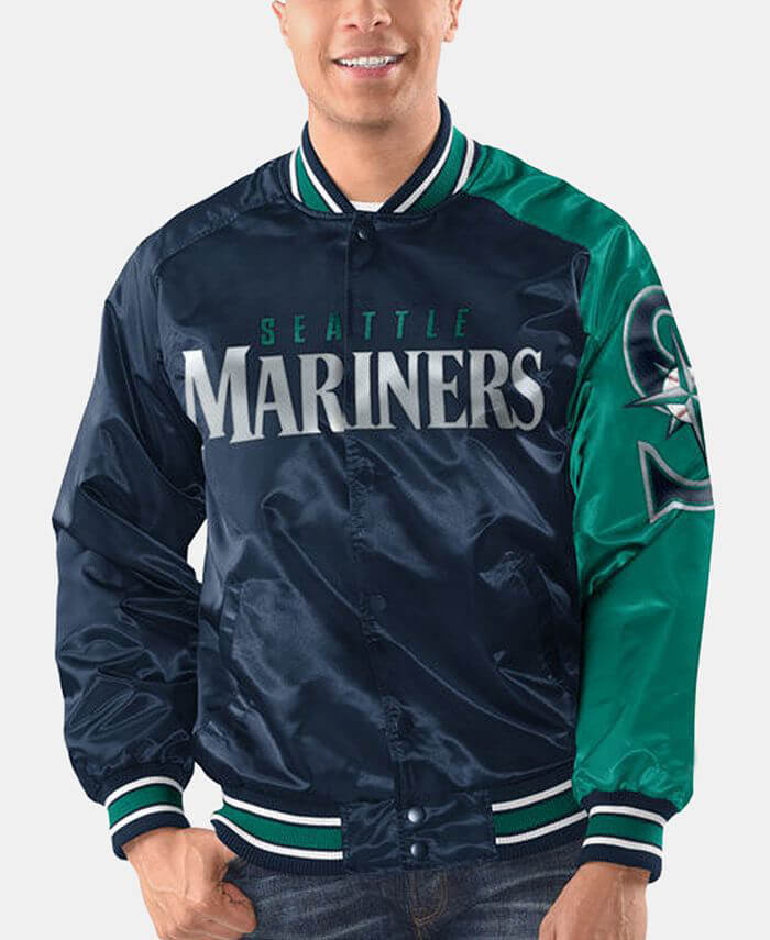 Seattle Mariners Dugout Navy Satin Jacket (1) Seattle Mariners Dugout Navy Satin Jacket