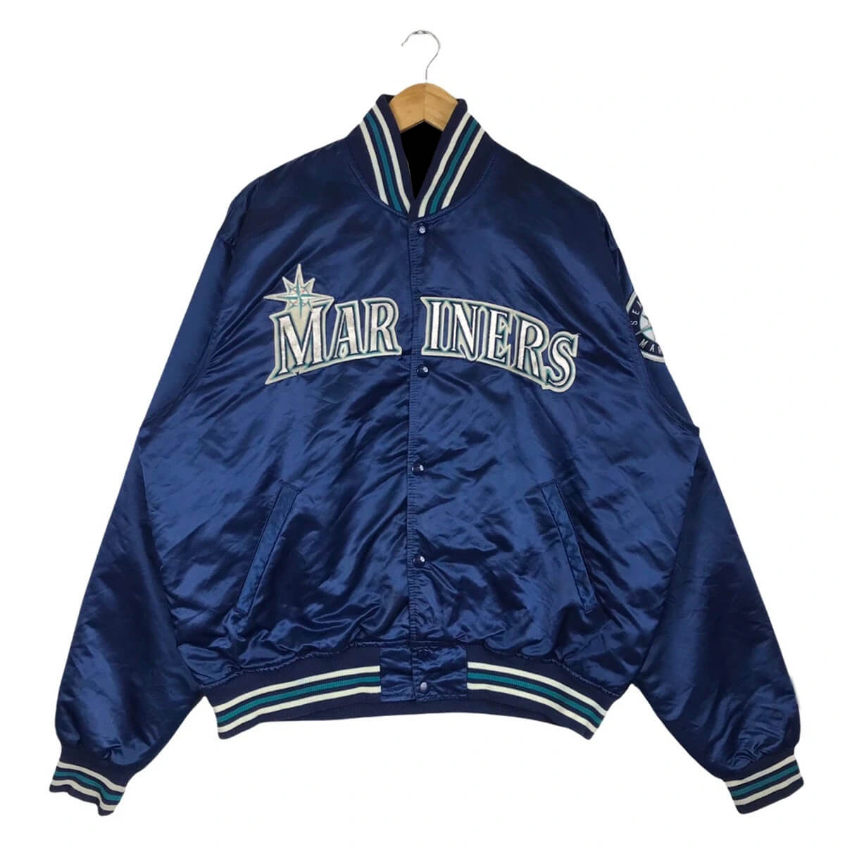 Seattle Mariners MLB Blue 90s Satin Jacket (1) Seattle Mariners MLB Blue 90s Satin Jacket
