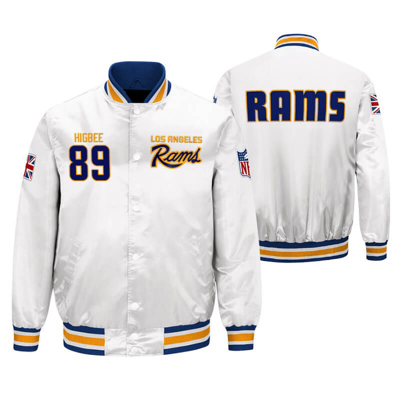 Tyler Higbee NFL Los Angeles Rams White Satin Jacket (1) Tyler Higbee NFL Los Angeles Rams White Satin Jacket