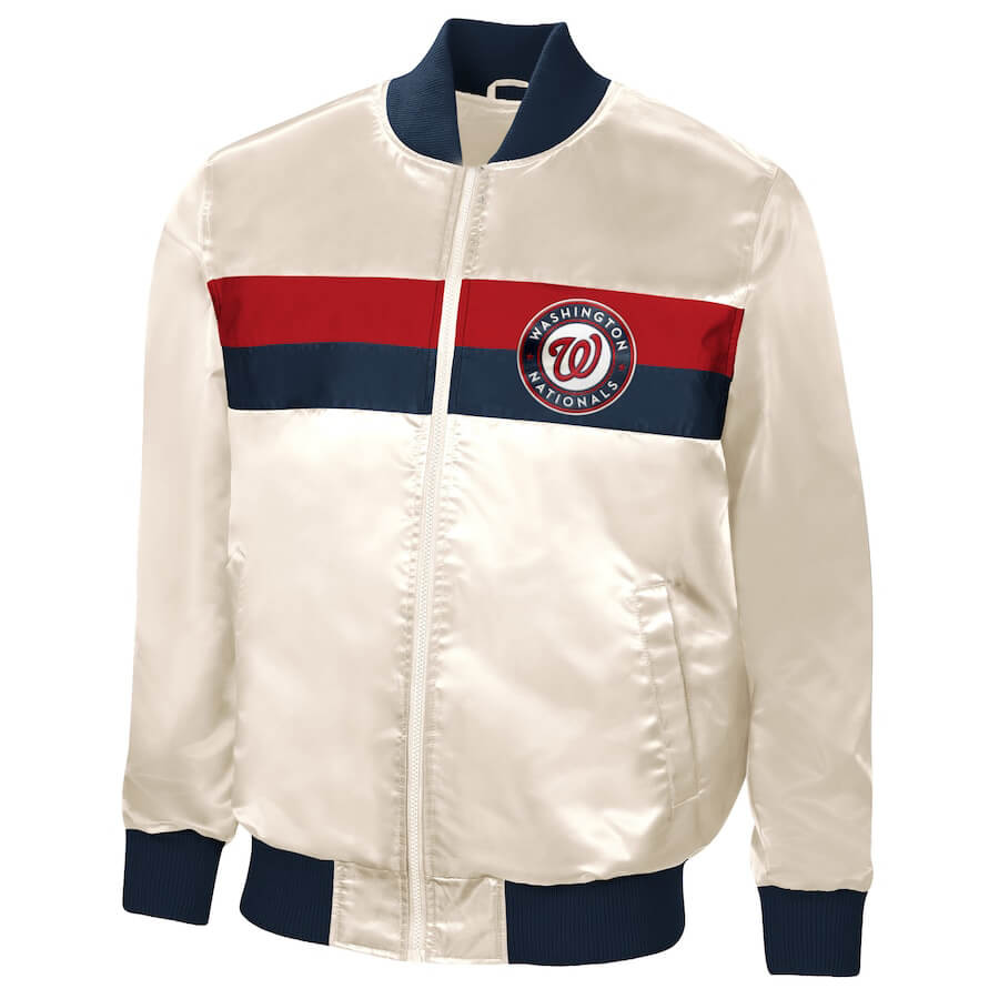 Washington Nationals Cream Zip Satin Jacket (2) Washington Nationals Cream Zip Satin Jacket