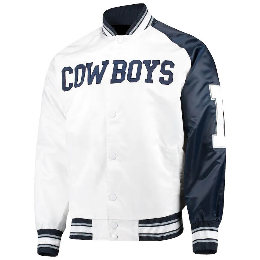 White Navy NFL Team Dallas Cowboys Satin Jacket (1) White Navy NFL Team Dallas Cowboys Satin Jacket