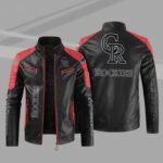 Black Red Colorado Rockies Block Leather Jacket
