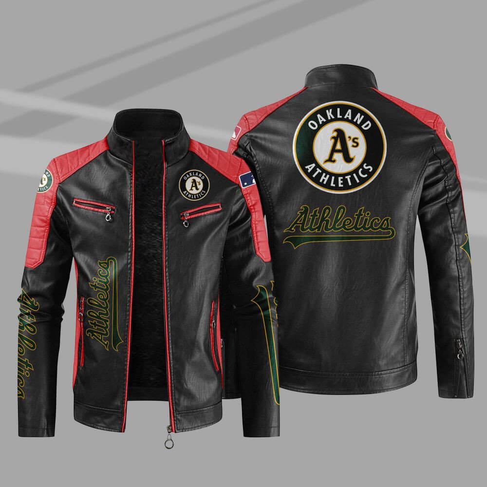Black Red MLB Oakland Athletics Leather Jacket (1) Black Red MLB Oakland Athletics Leather Jacket