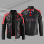 Black Red MLB Texas Rangers Leather Jacket