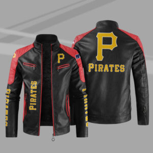 Black Red Pittsburgh Pirates Block Leather Jacket