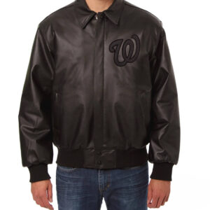 Black Washington Nationals Leather MLB Jacket
