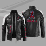 Black White Los Angeles Angels Block Leather Jacket