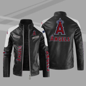 Black White Los Angeles Angels Block Leather Jacket