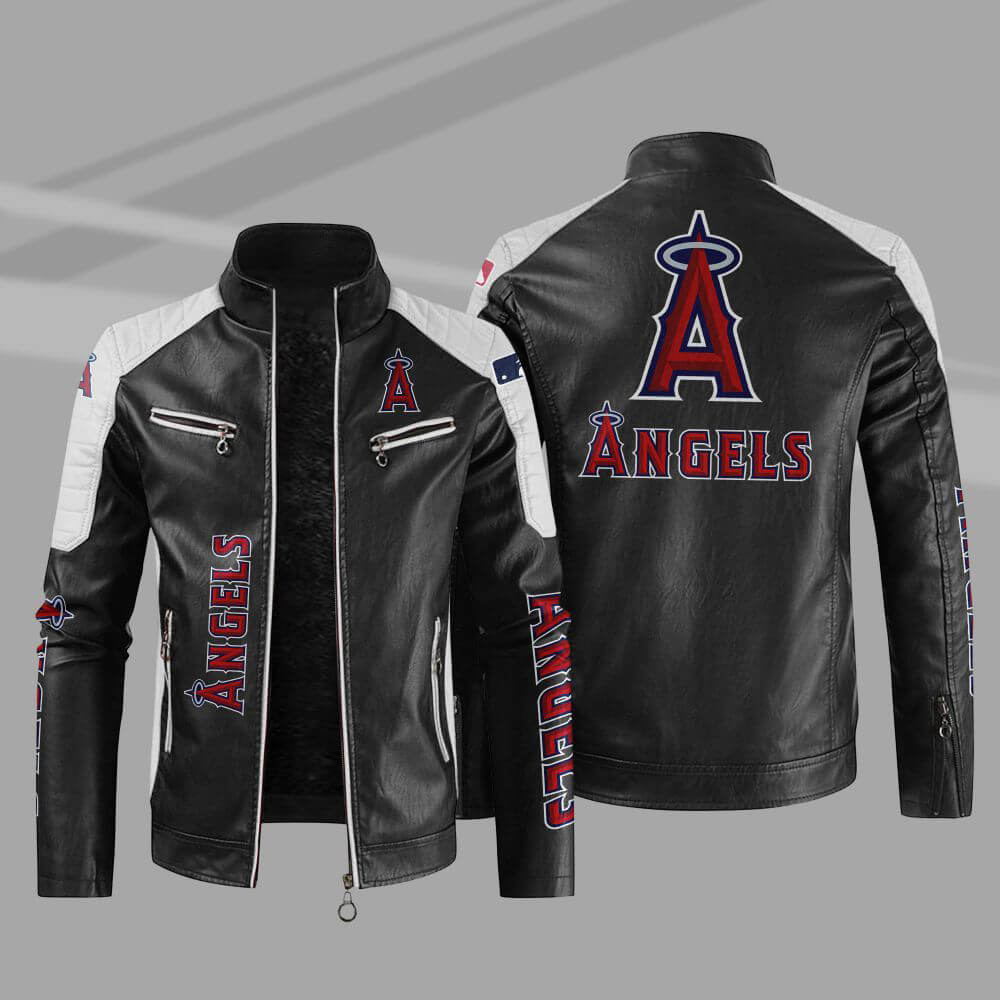 Black White Los Angeles Angels Block Leather Jacket (1) Black White Los Angeles Angels Block Leather Jacket