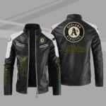 Black White MLB Oakland Athletics Leather Jacket