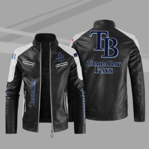Black White MLB Tampa Bay Rays Leather Jacket