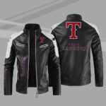 Black White MLB Texas Rangers Leather Jacket