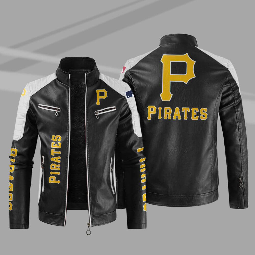 Maker of Jacket Fashion Jackets Black White Pittsburgh Pirates Block Leather