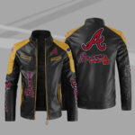 Black Yellow Atlanta Braves Block Leather Jacket