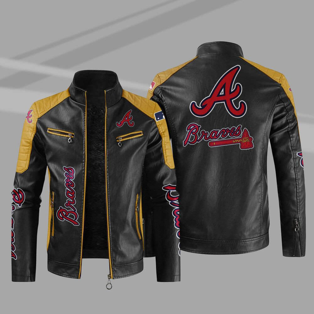 Black Yellow Atlanta Braves Block Leather Jacket (1) Black Yellow Atlanta Braves Block Leather Jacket
