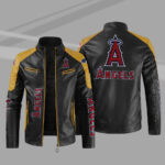 Black Yellow Los Angeles Angels Block Leather Jacket