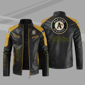 Black Yellow MLB Oakland Athletics Leather Jacket
