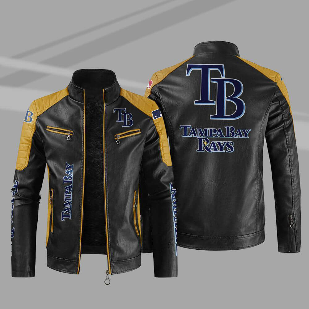 Black Yellow MLB Tampa Bay Rays Leather Jacket (1) Black Yellow MLB Tampa Bay Rays Leather Jacket