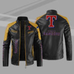 Black Yellow MLB Texas Rangers Leather Jacket