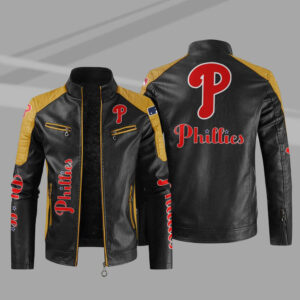 Black Yellow Philadelphia Phillies Block Leather Jacket