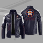 Blue White MLB Houston Astros Block Leather Jacket
