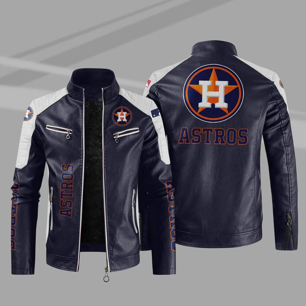 Blue White MLB Houston Astros Block Leather Jacket (1) Blue White MLB Houston Astros Block Leather Jacket
