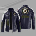 Blue White MLB Oakland Athletics Leather Jacket