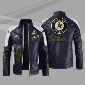 Blue White MLB Oakland Athletics Leather Jacket