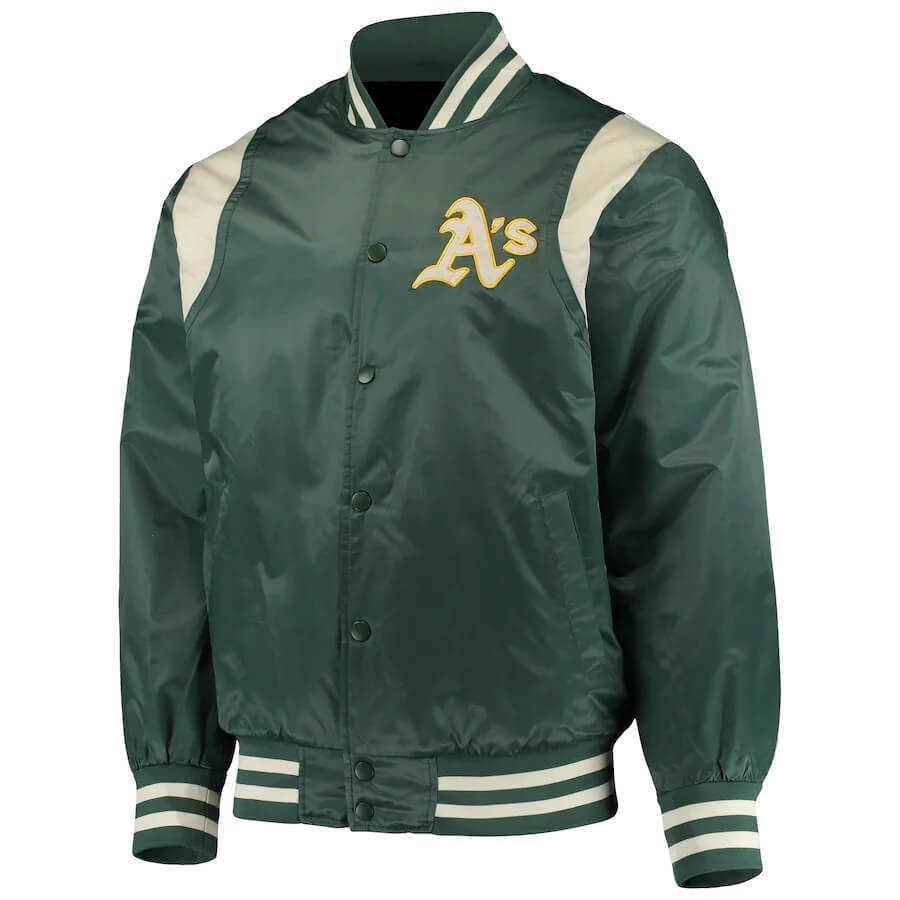 Green Cream MLB Oakland Athletics Satin Jacket (1) Green Cream MLB Oakland Athletics Satin Jacket