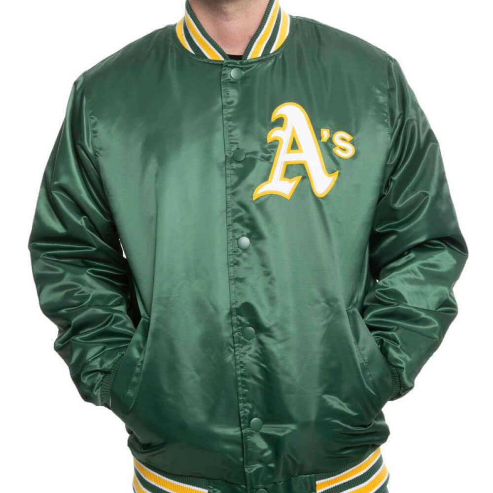 Green MLB Oakland Athletics Satin Jacket (1) Green MLB Oakland Athletics Satin Jacket