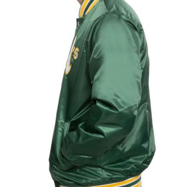 Green MLB Oakland Athletics Satin Jacket