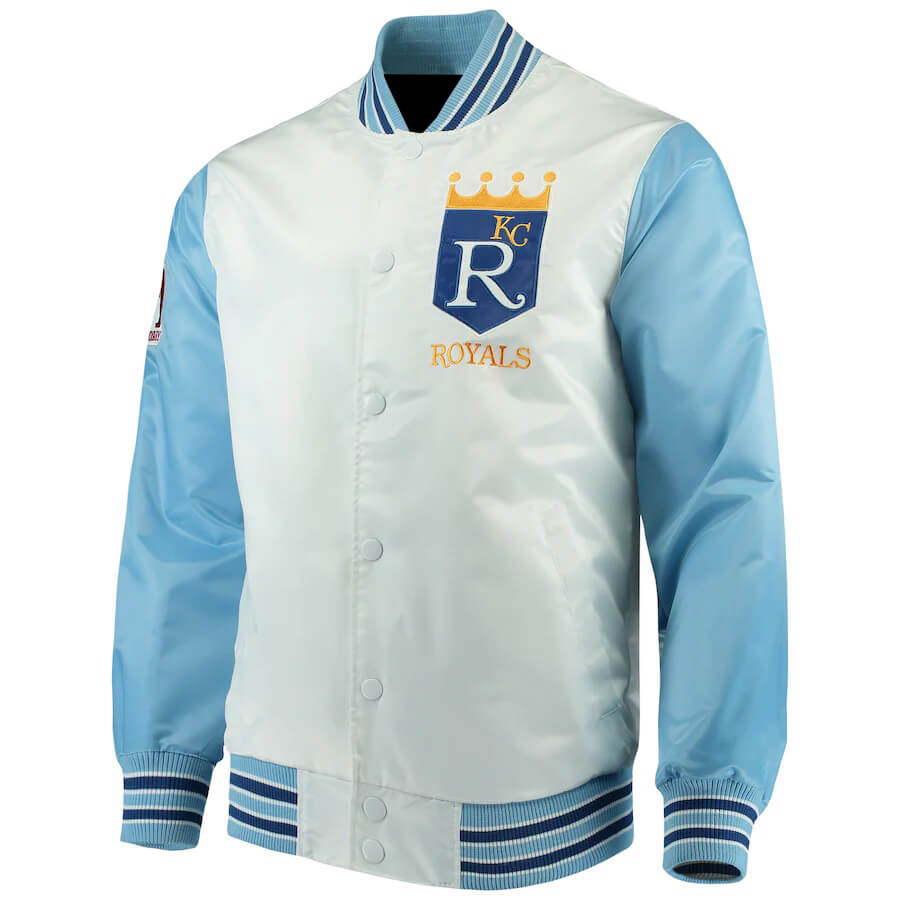 Kansas City Royals White And Light Blue Satin Jacket (1) Kansas City Royals White And Light Blue Satin Jacket