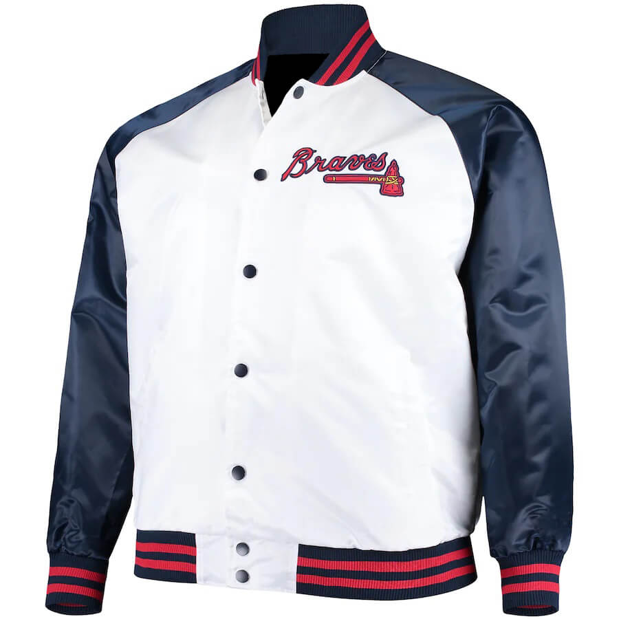 MLB Atlanta Braves White And Navy Satin Jacket (1) MLB Atlanta Braves White And Navy Satin Jacket