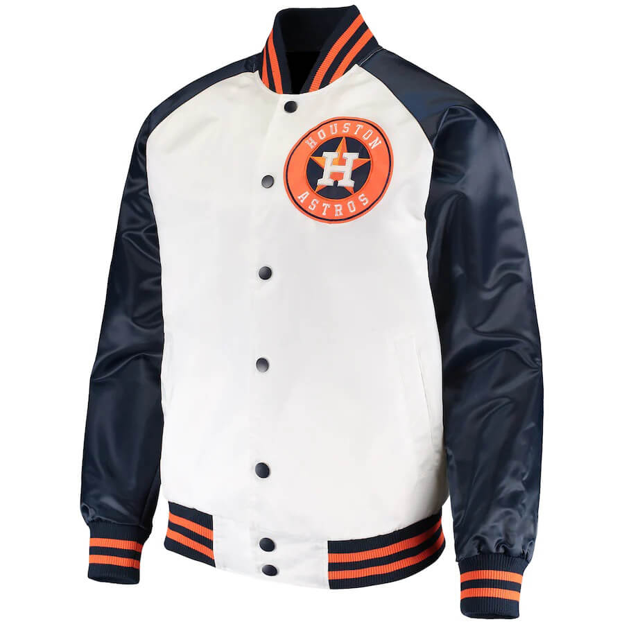 MLB Houston Astros White And Navy Satin Jacket (1) MLB Houston Astros White And Navy Satin Jacket