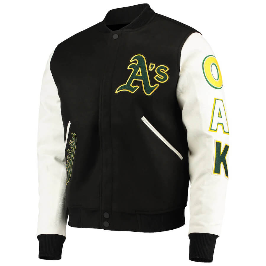 MLB Oakland Athletics Black And White Varsity Jacket (1) MLB Oakland Athletics Black And White Varsity Jacket