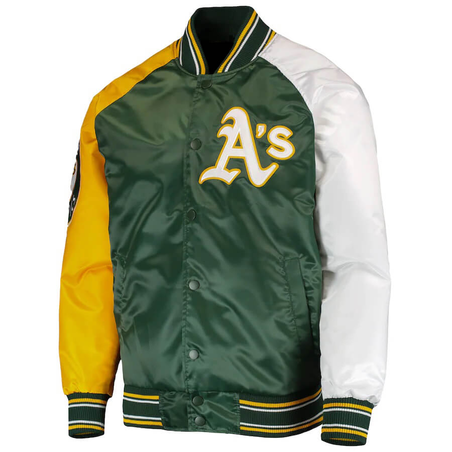 MLB Oakland Athletics Tricolor Satin Jacket (1) MLB Oakland Athletics Tricolor Satin Jacket